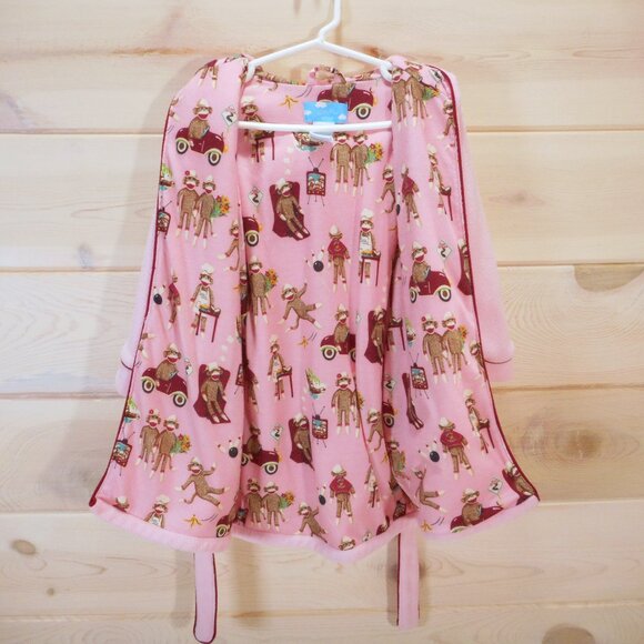 Nick and Nora Toddler Girls Size 3T Pink Sock Monkey Hooded Fleece Robe Belted - Picture 5 of 11